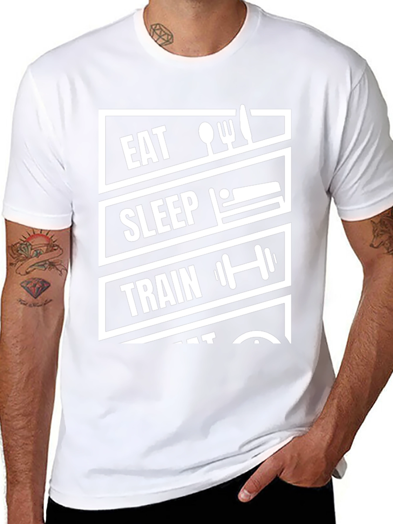 Eat Sleep Train Repeat Black Graphic T-Shirt