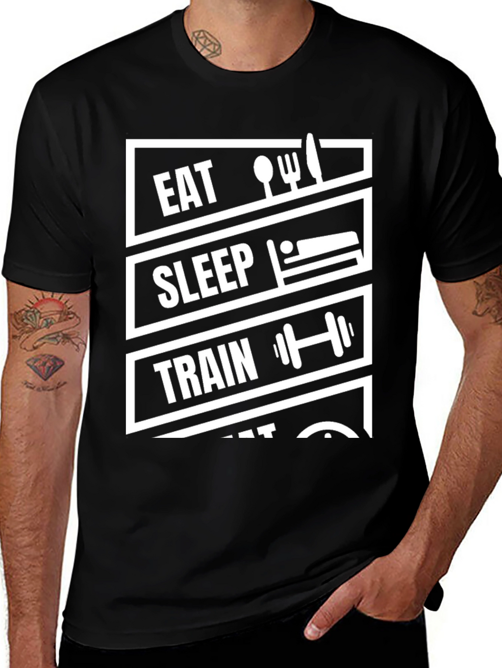 Eat Sleep Train Repeat Black Graphic T-Shirt