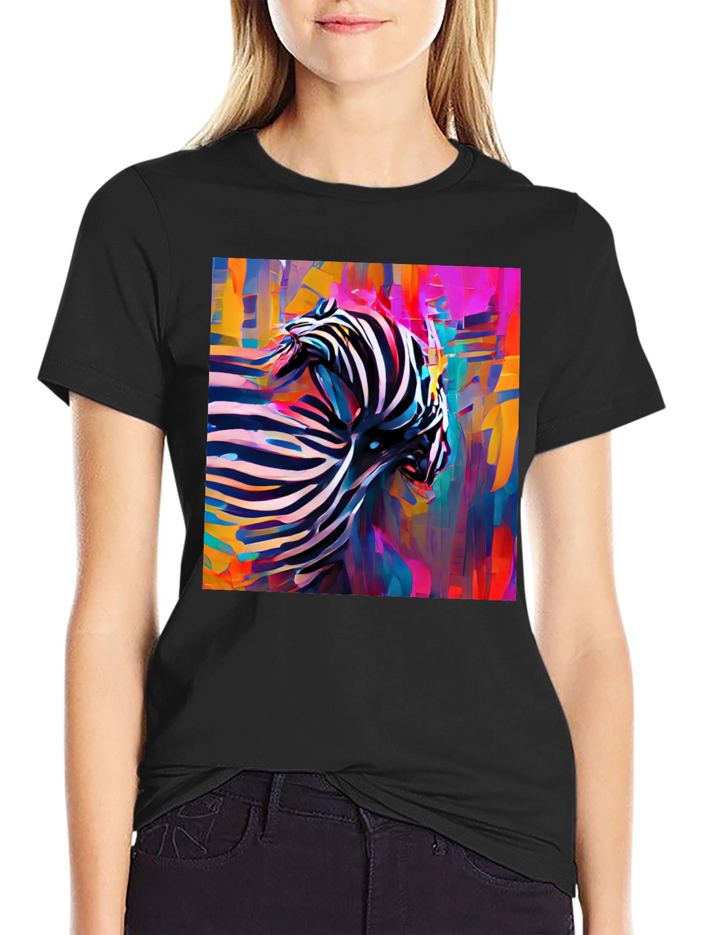 Abstract Zebra Graphic Tee - Stylish Black T-Shirt