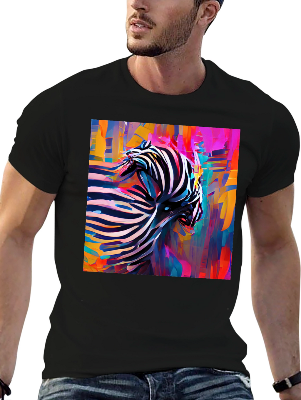 Abstract Zebra Graphic Tee - Stylish Black T-Shirt