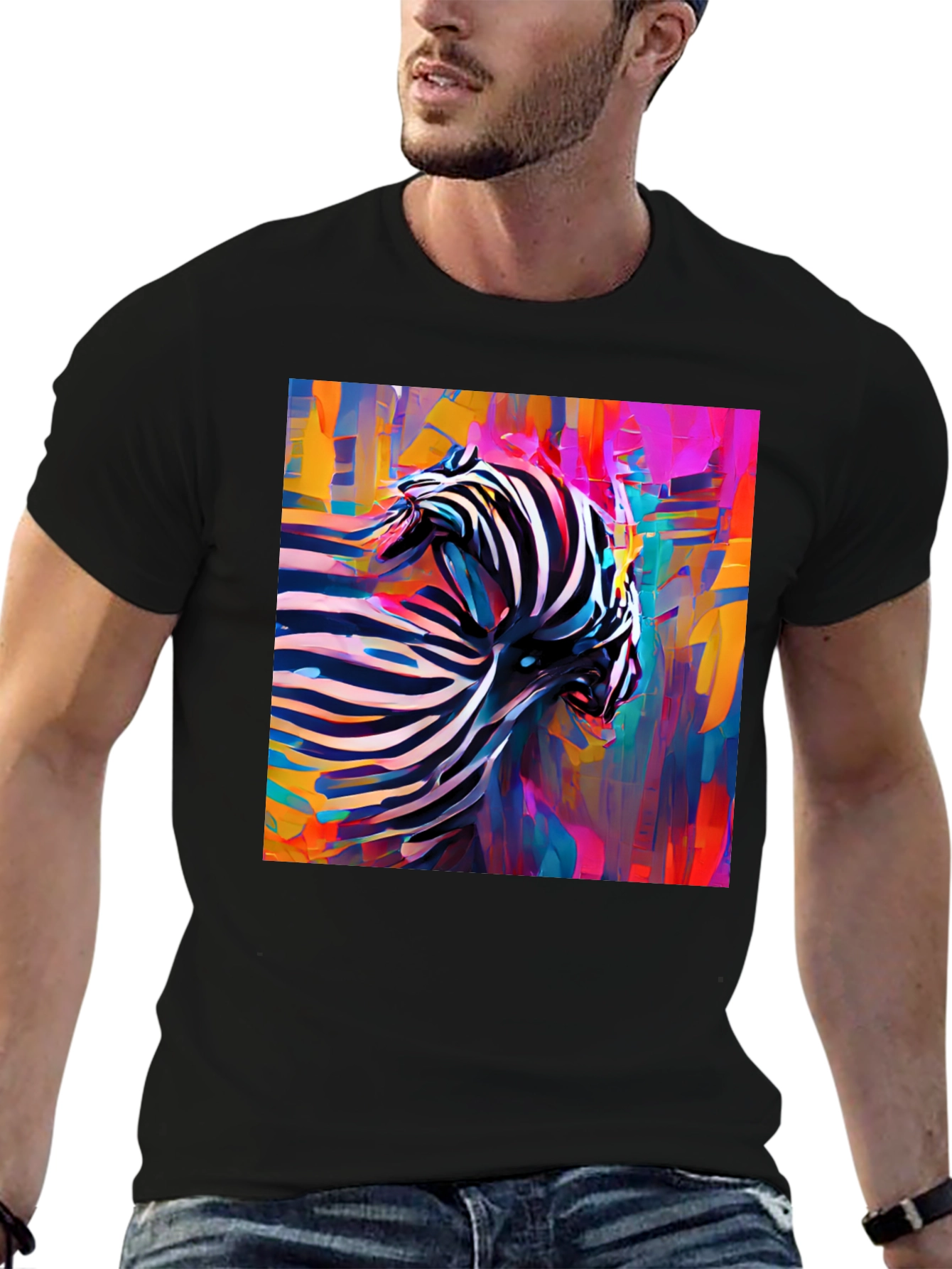 Abstract Zebra Graphic Tee - Stylish Black T-Shirt