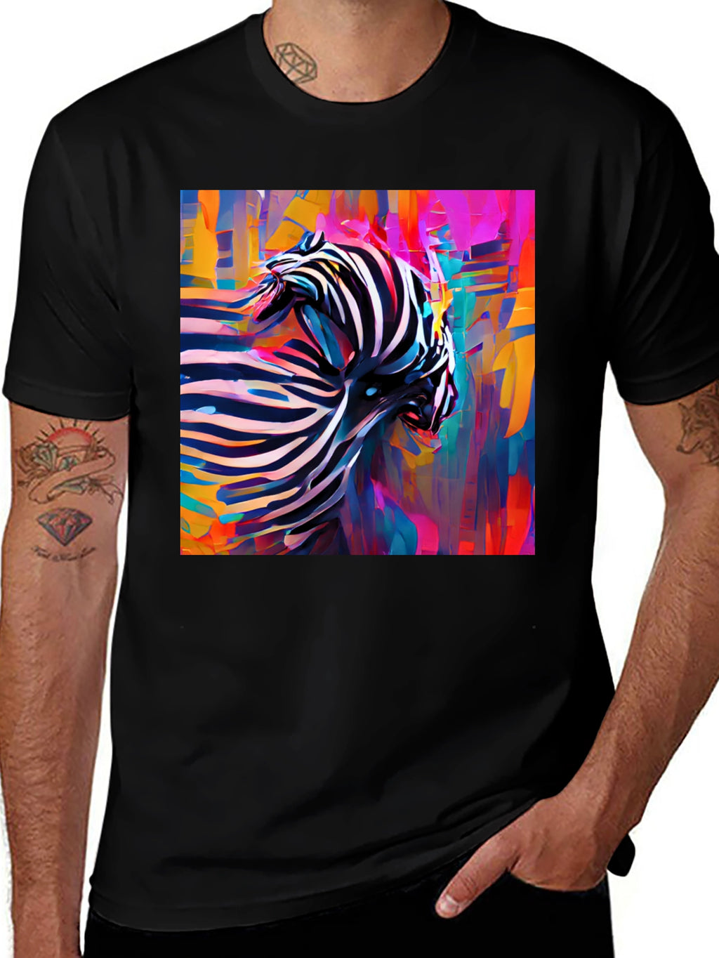 Abstract Zebra Graphic Tee - Stylish Black T-Shirt