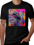 Abstract Zebra Graphic Tee - Stylish Black T-Shirt
