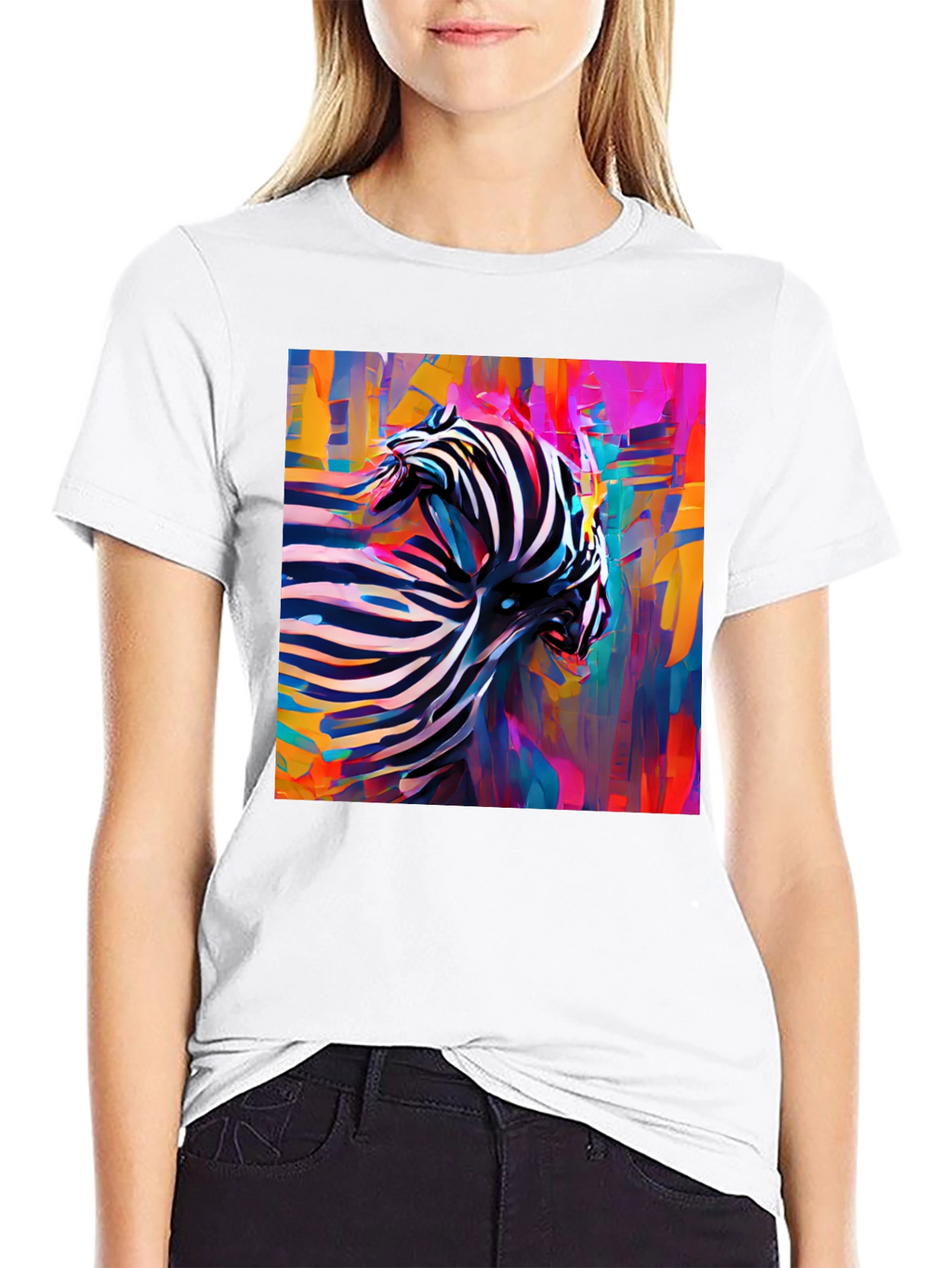 Abstract Zebra Graphic Tee - Stylish Black T-Shirt