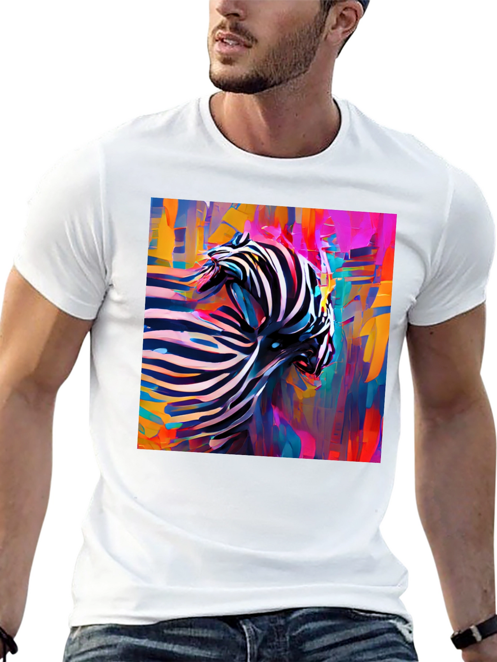 Abstract Zebra Graphic Tee - Stylish Black T-Shirt