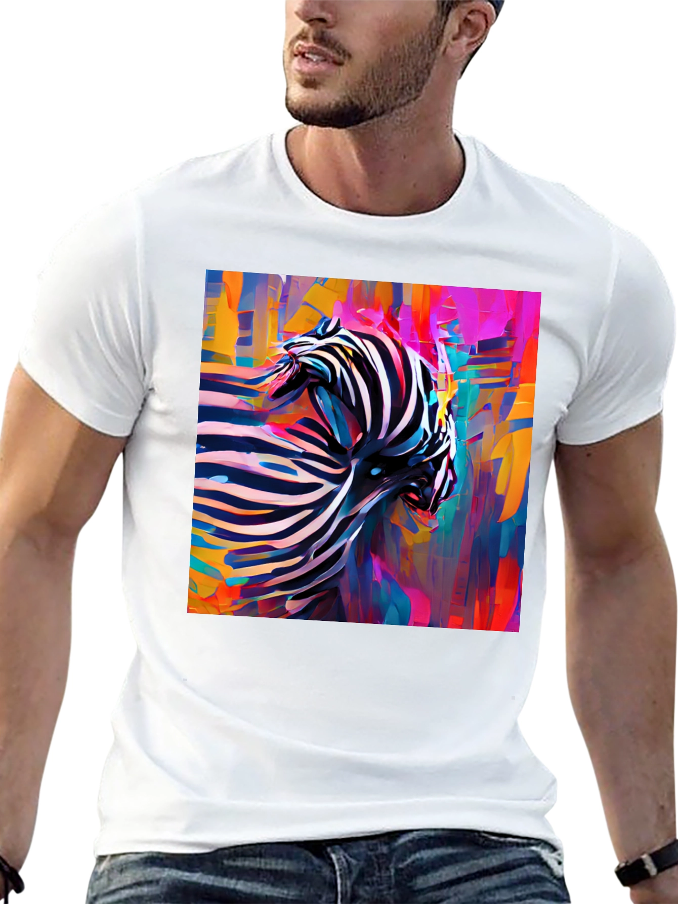 Abstract Zebra Graphic Tee - Stylish Black T-Shirt