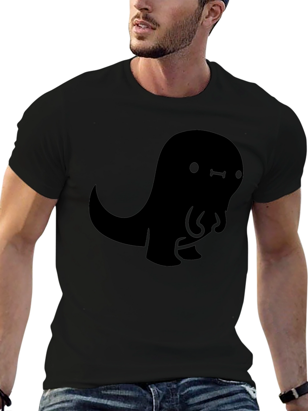 Cute Black Cartoon Dinosaur Graphic Tee Shirt