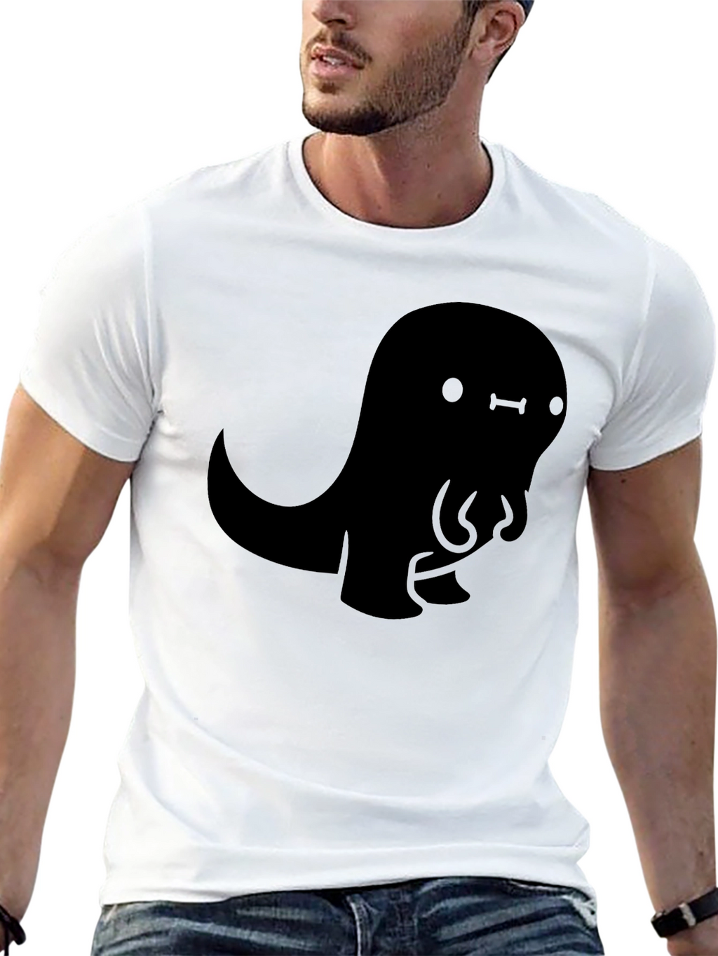 Cute Black Cartoon Dinosaur Graphic Tee Shirt