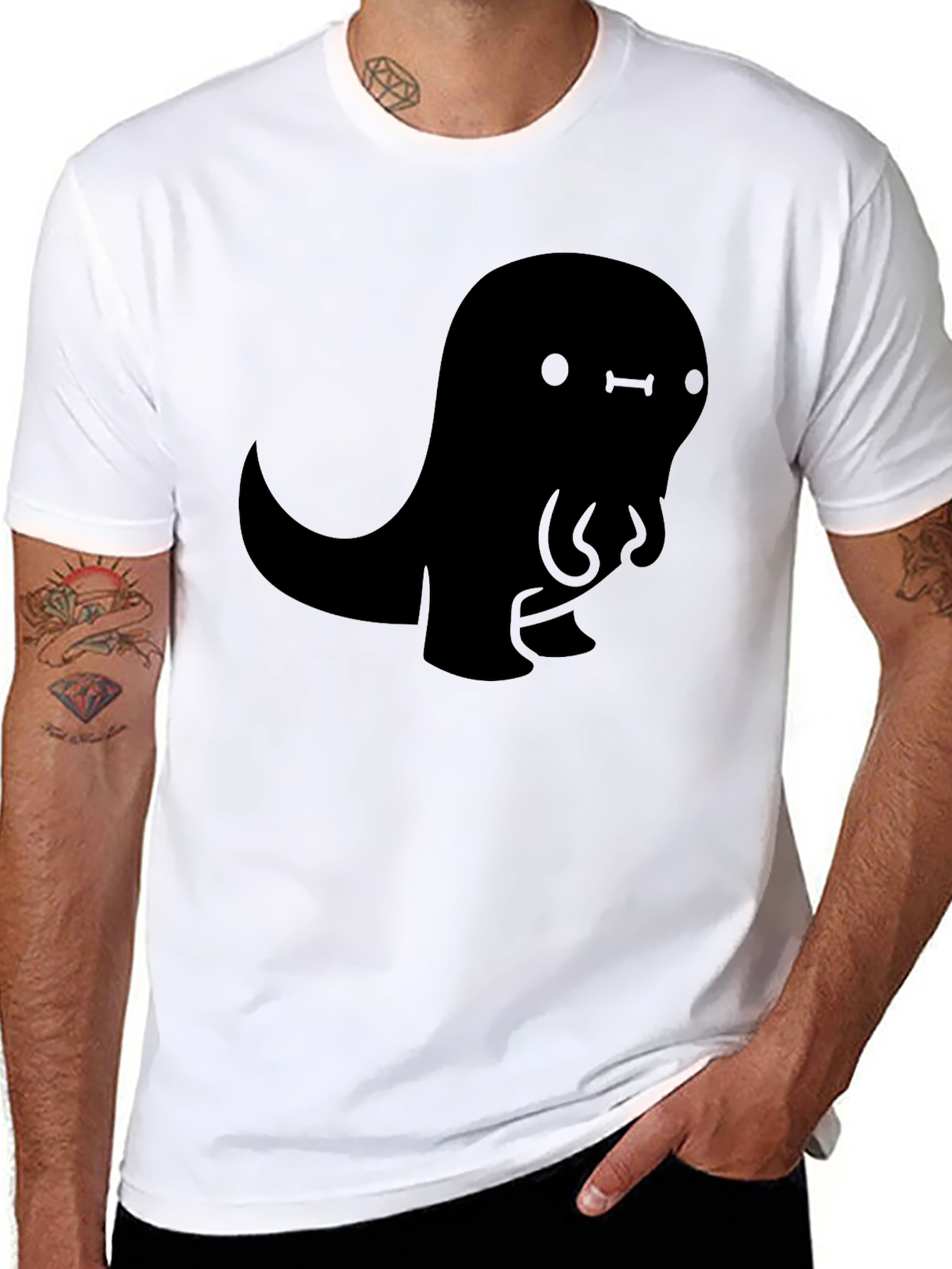 Cute Black Cartoon Dinosaur Graphic Tee Shirt