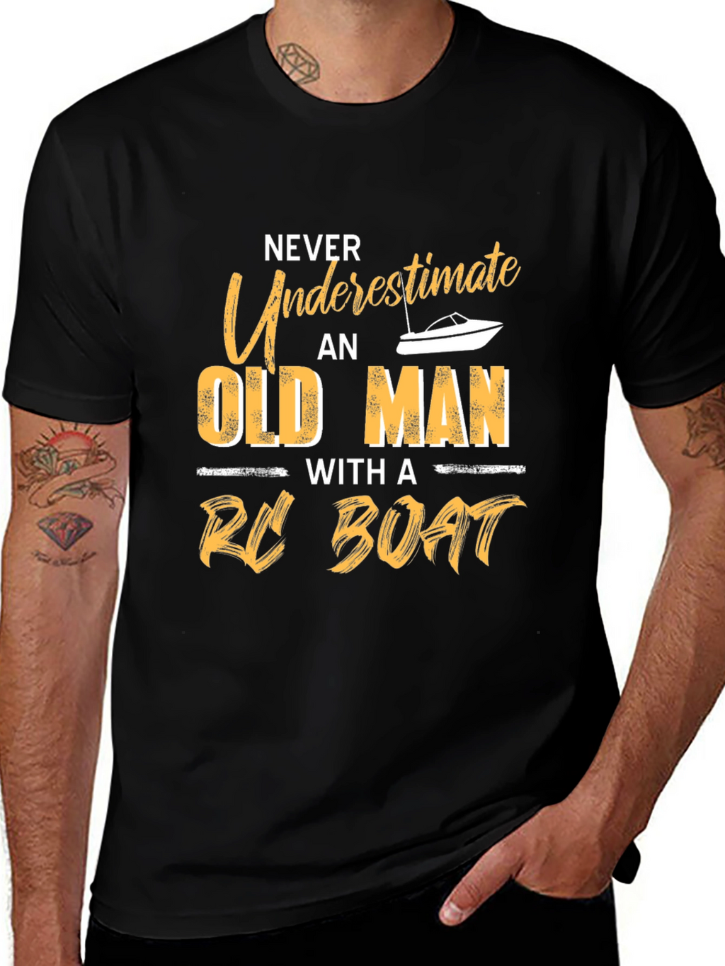 Never Underestimate Old Man with RC Boat T-Shirt