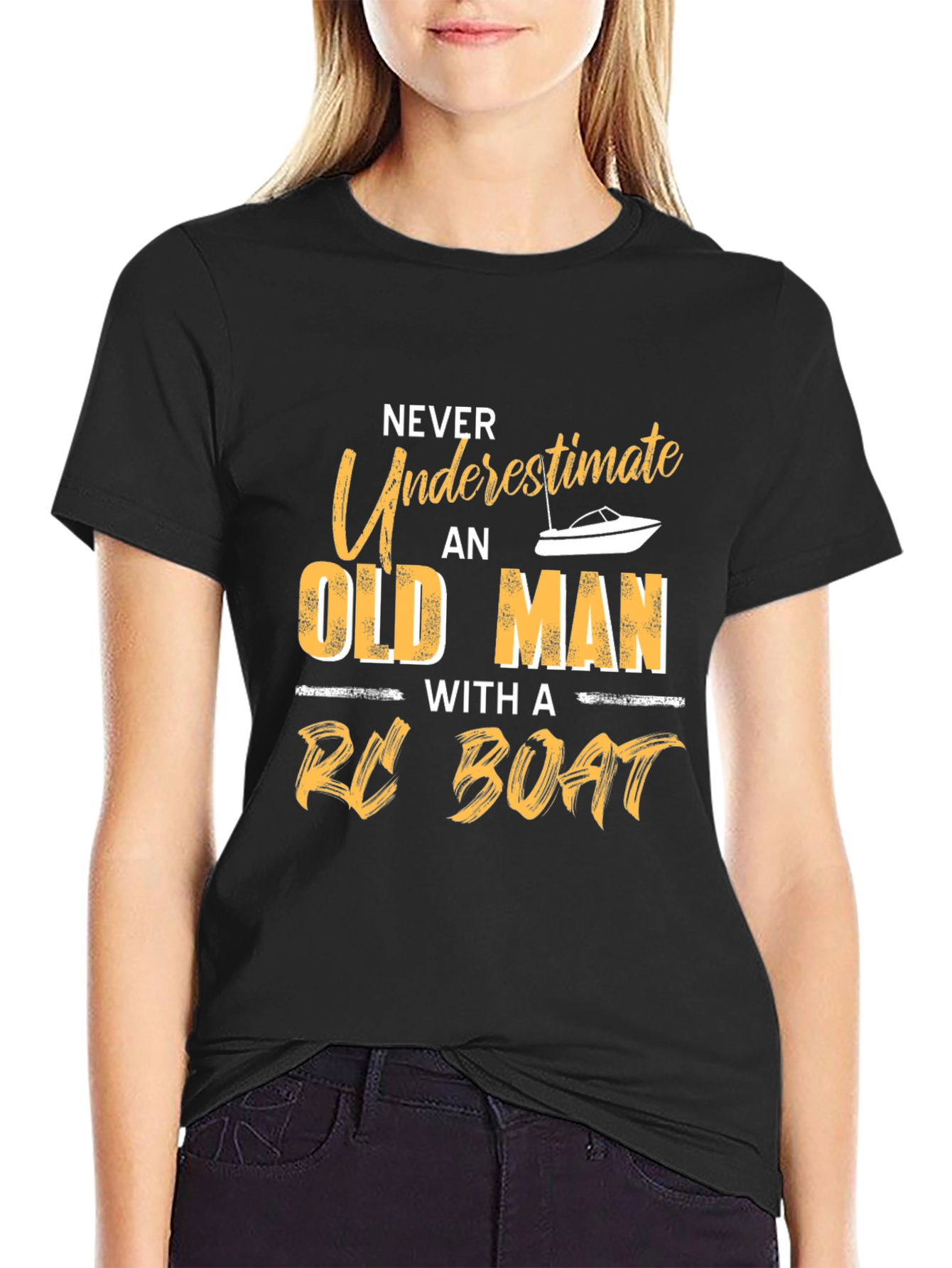Never Underestimate Old Man with RC Boat T-Shirt