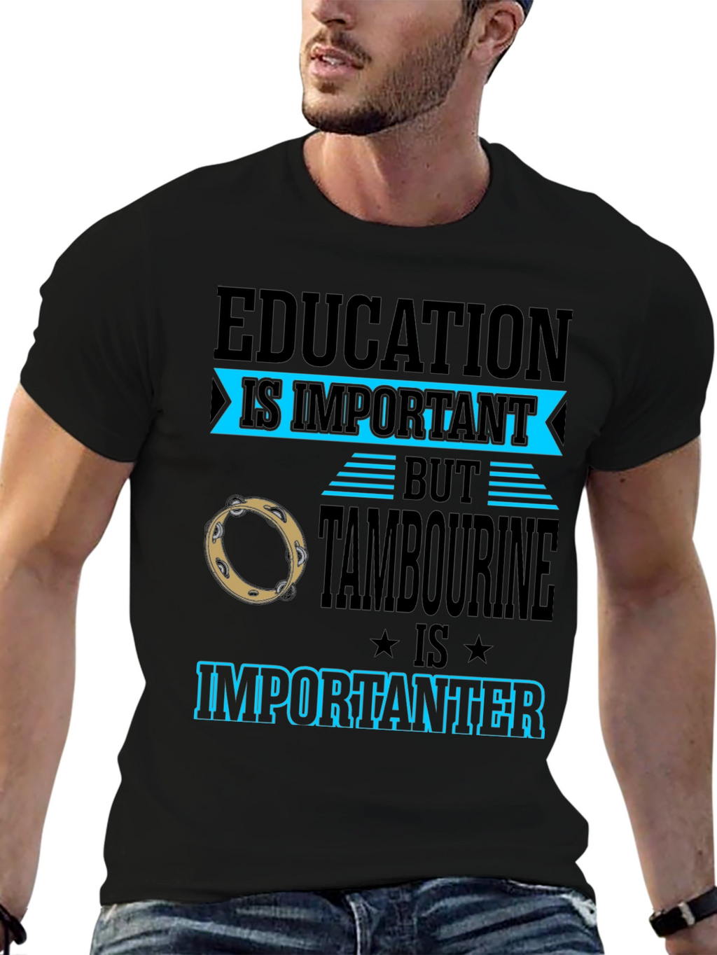 Education vs Tambourine Black Graphic Tee
