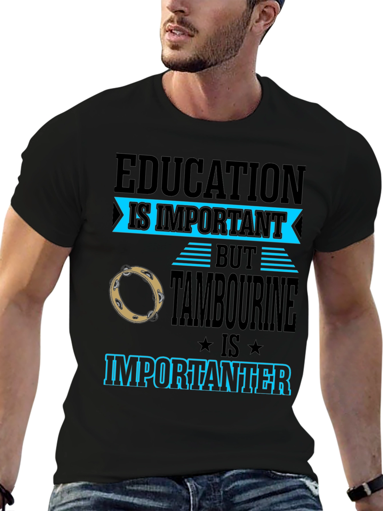 Education vs Tambourine Black Graphic Tee