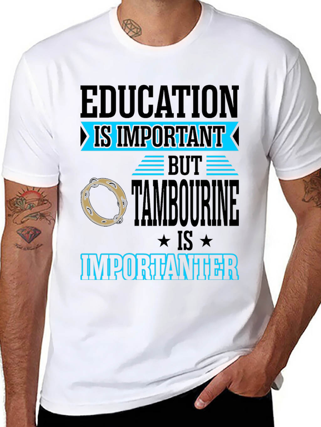 Education vs Tambourine Black Graphic Tee
