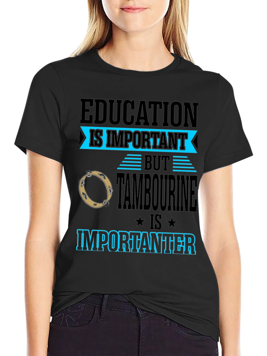 Education vs Tambourine Black Graphic Tee