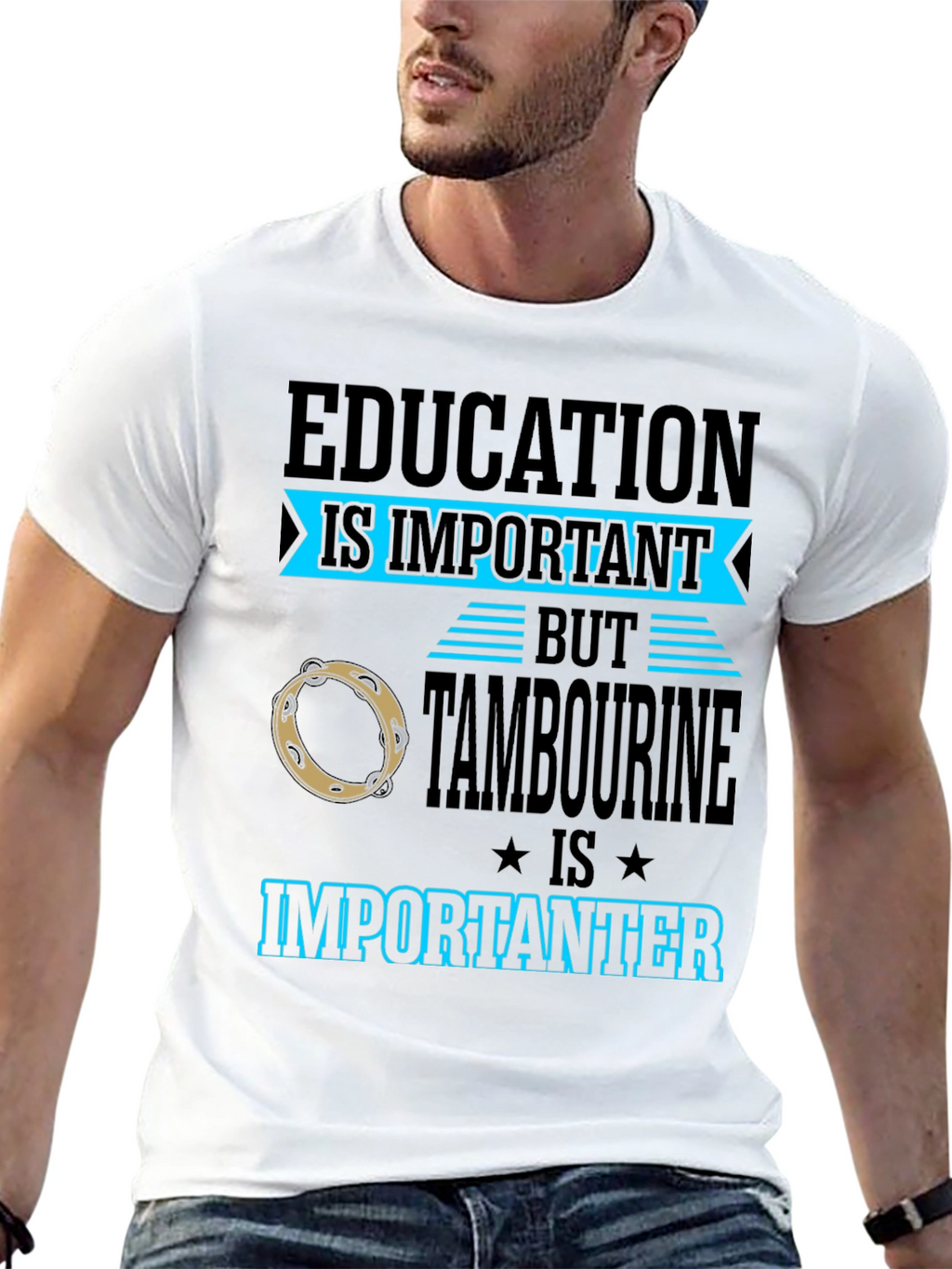 Education vs Tambourine Black Graphic Tee
