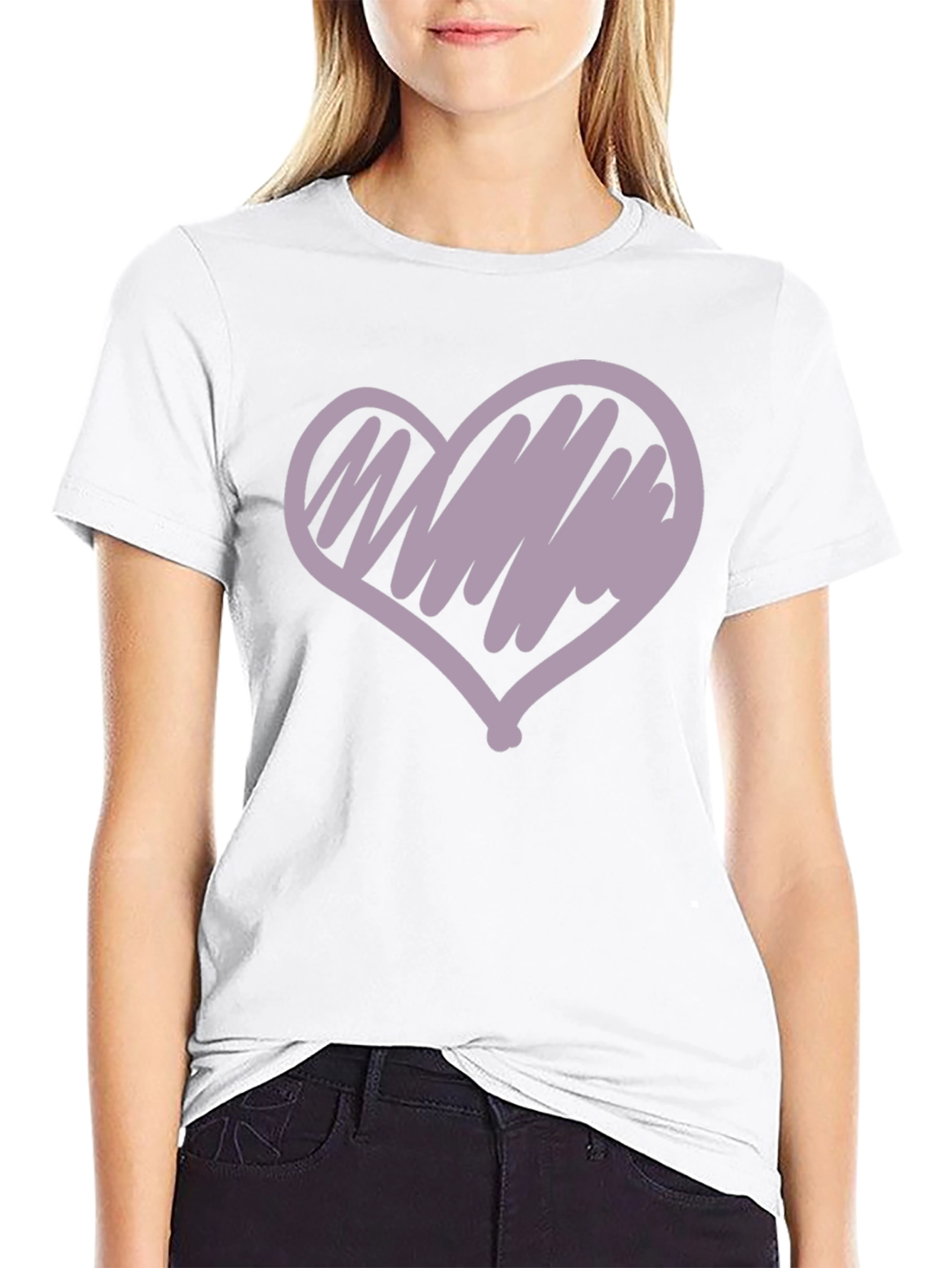 Heart Scribble Graphic Tee - Casual Black T-Shirt