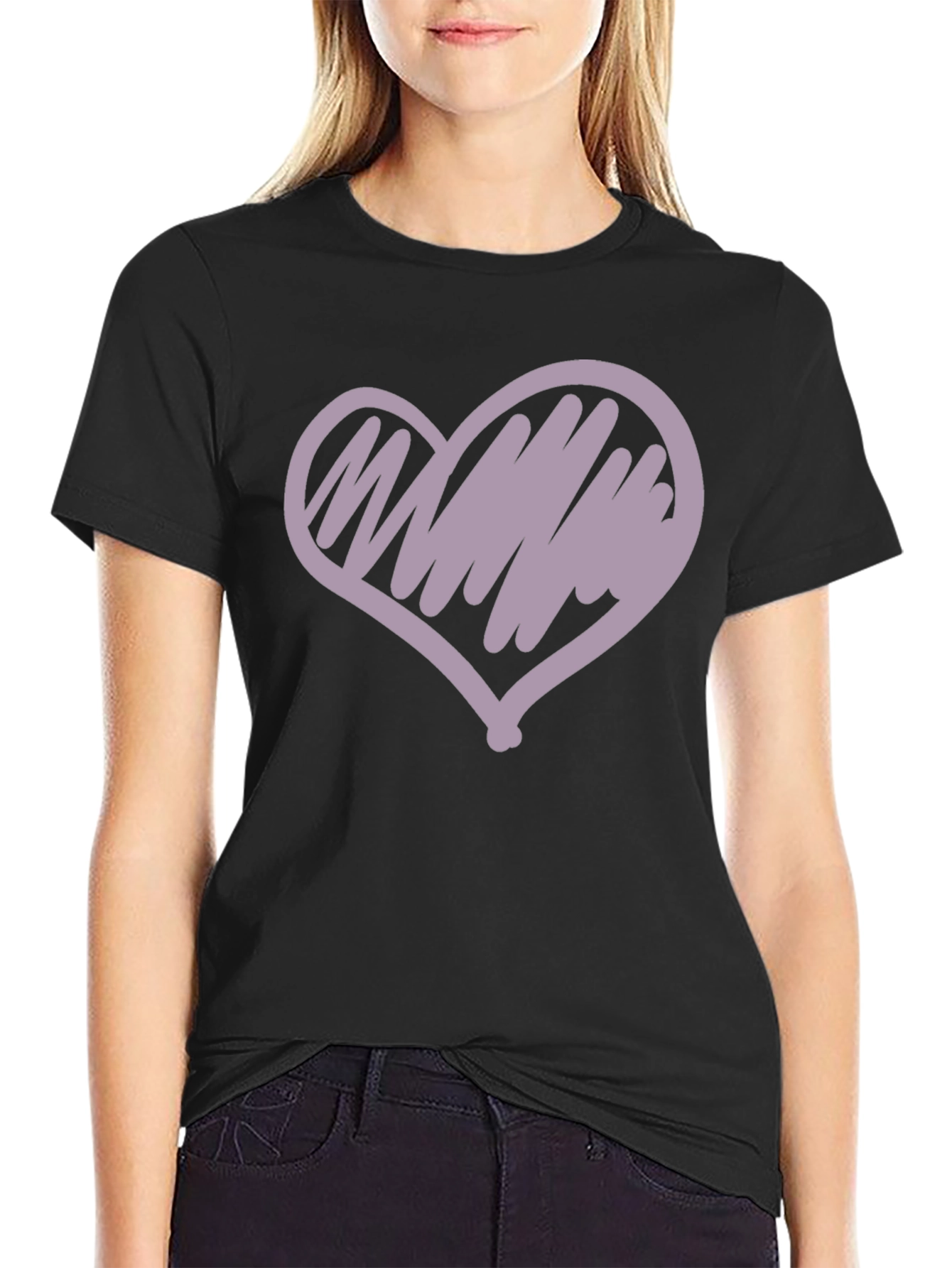 Heart Scribble Graphic Tee - Casual Black T-Shirt