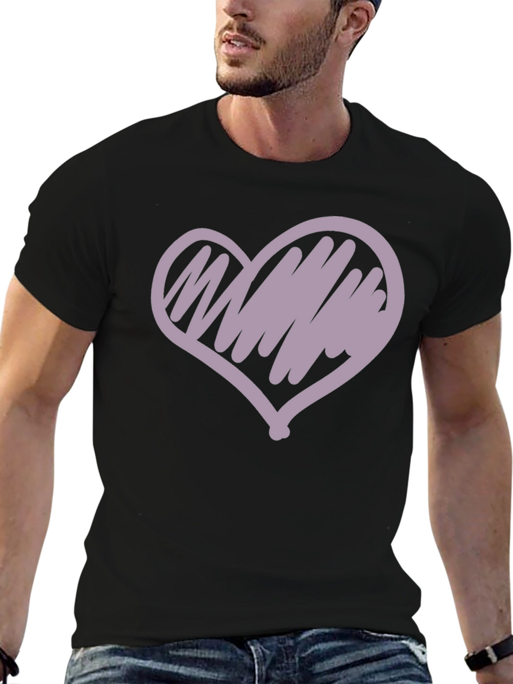 Heart Scribble Graphic Tee - Casual Black T-Shirt