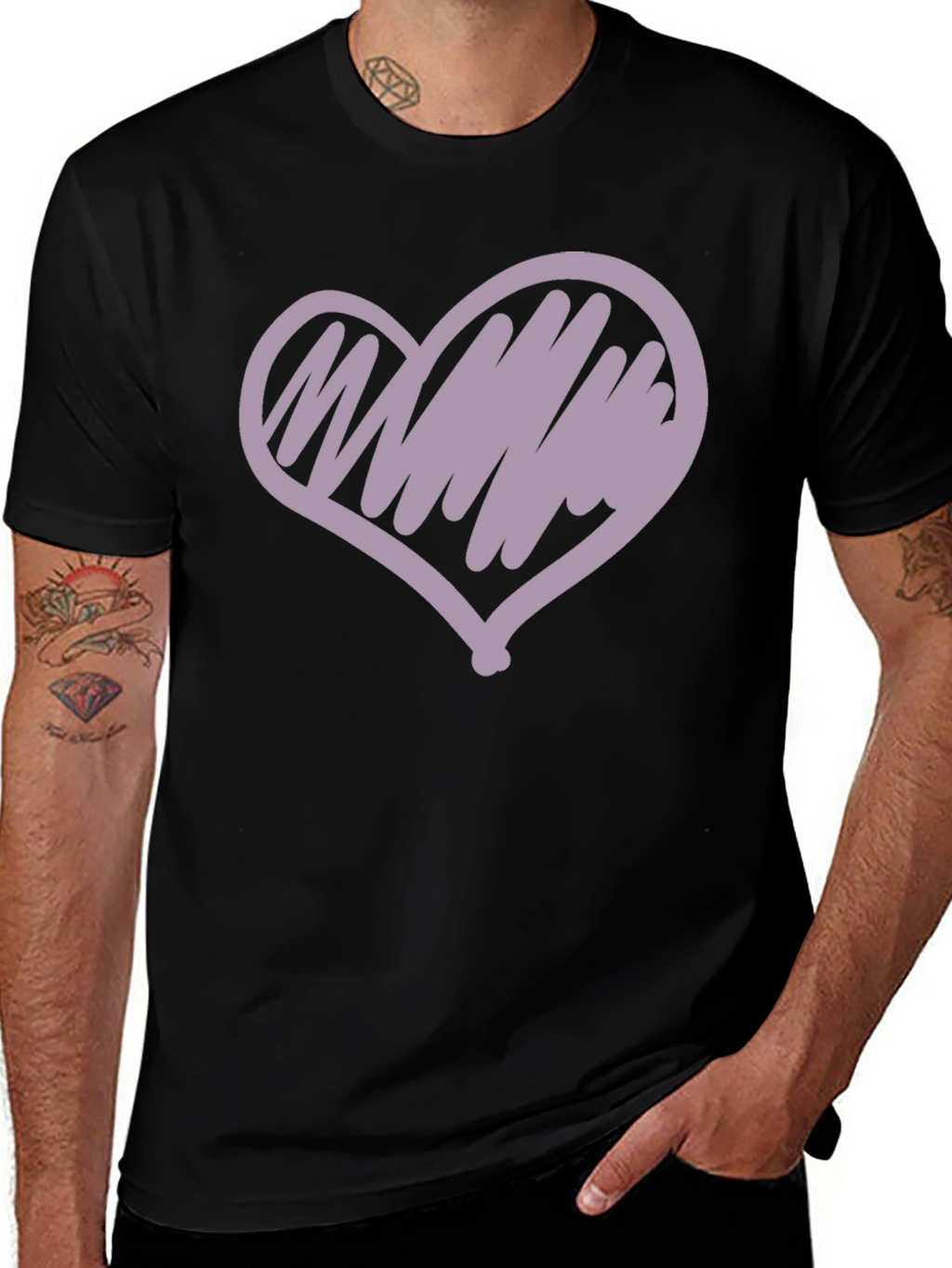 Heart Scribble Graphic Tee - Casual Black T-Shirt