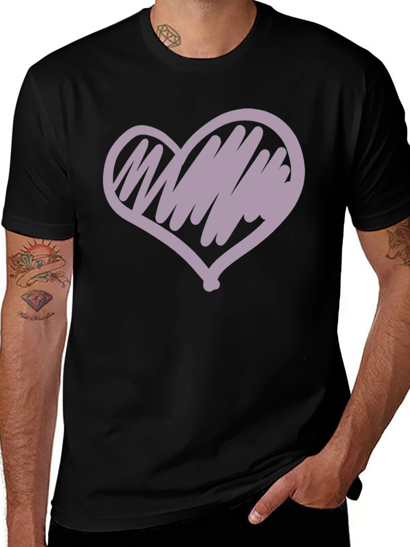 Heart Scribble Graphic Tee - Casual Black T-Shirt