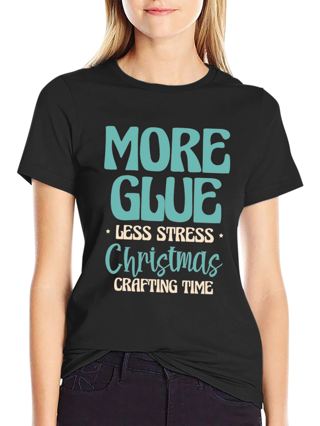 More Glue Less Stress Christmas Crafting T-Shirt