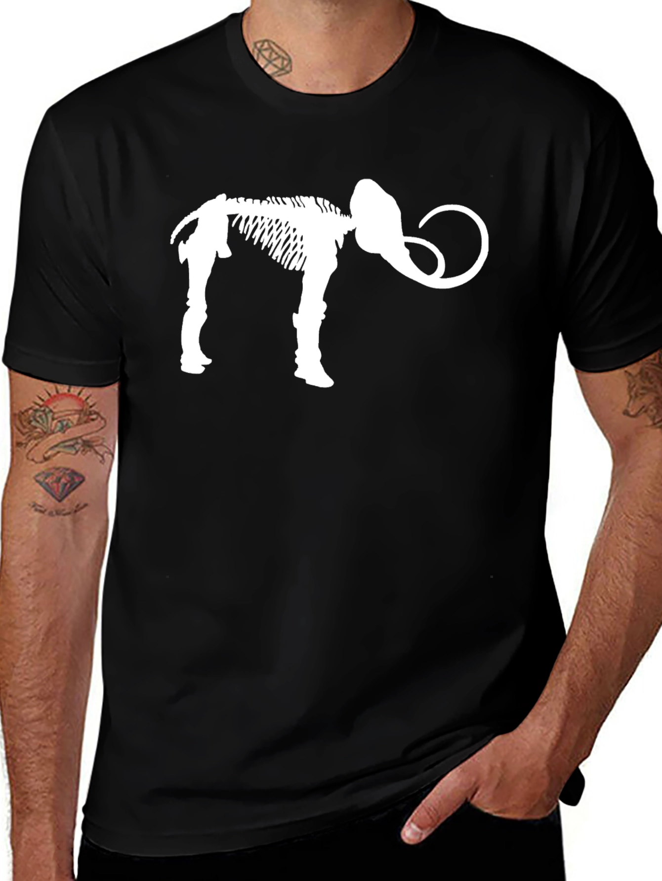 Mammoth Skeleton Graphic Tee - Black Cotton T-Shirt