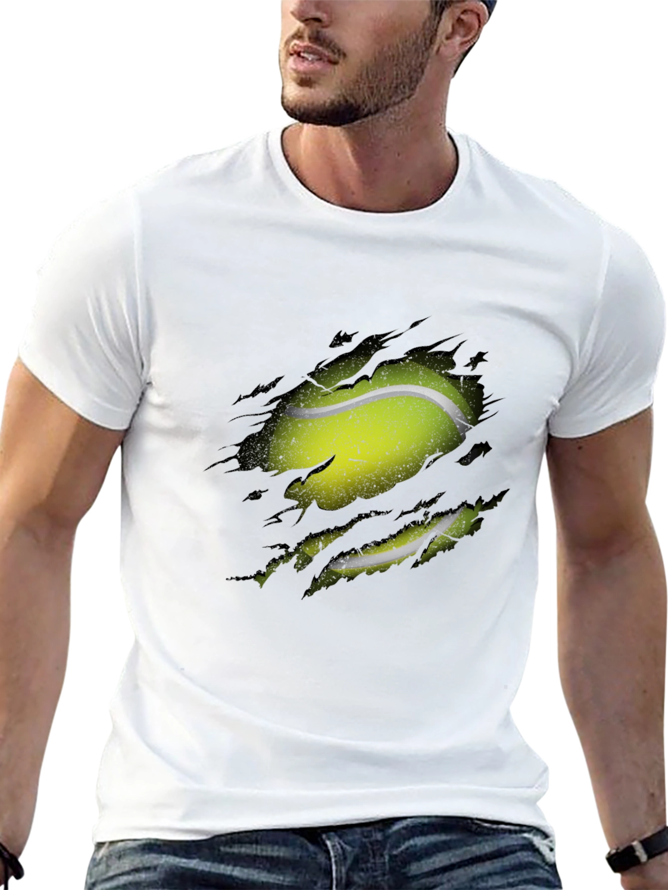 Tennis Ball Ripped T-Shirt - Novelty Graphic Tee