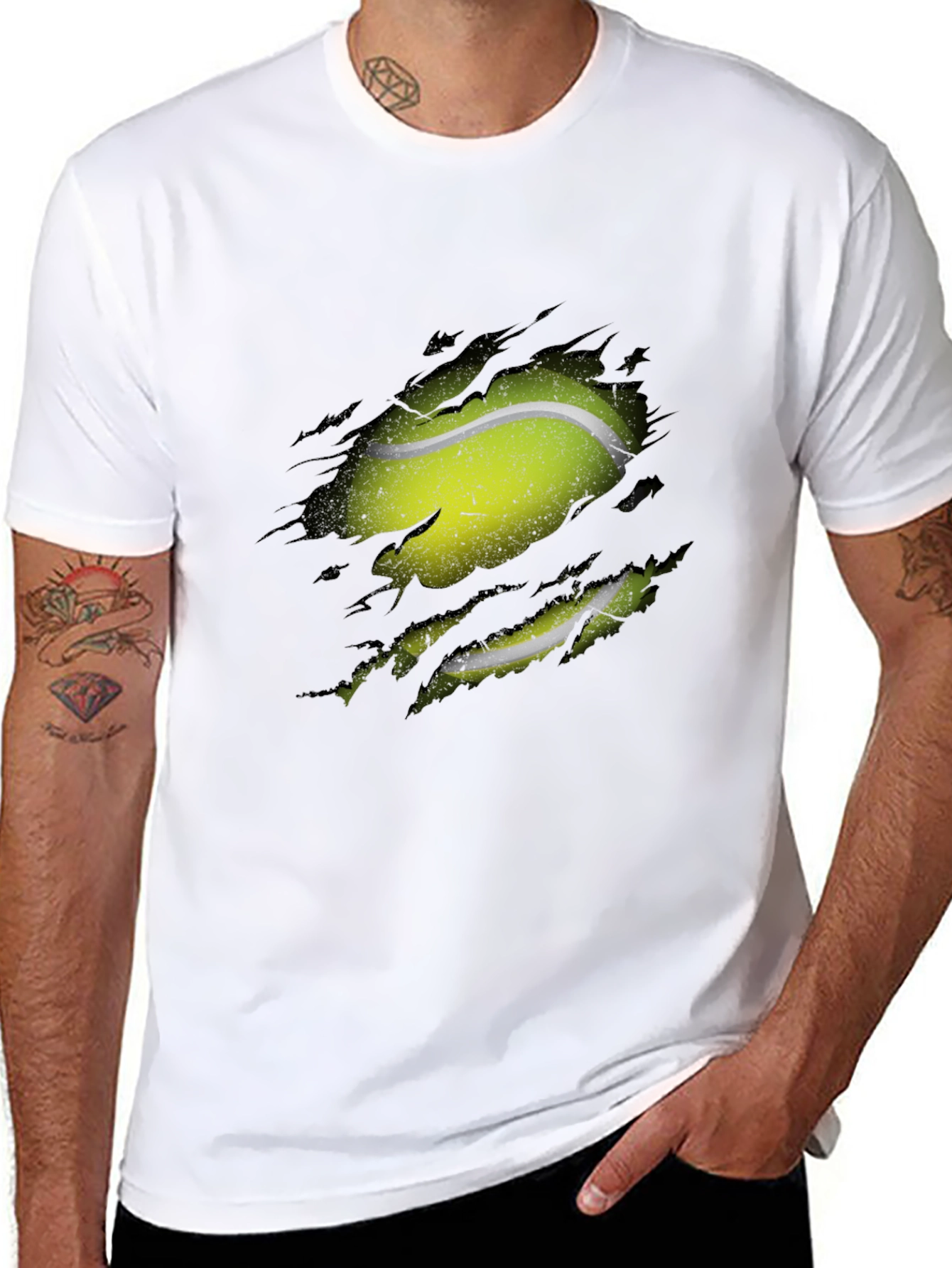 Tennis Ball Ripped T-Shirt - Novelty Graphic Tee