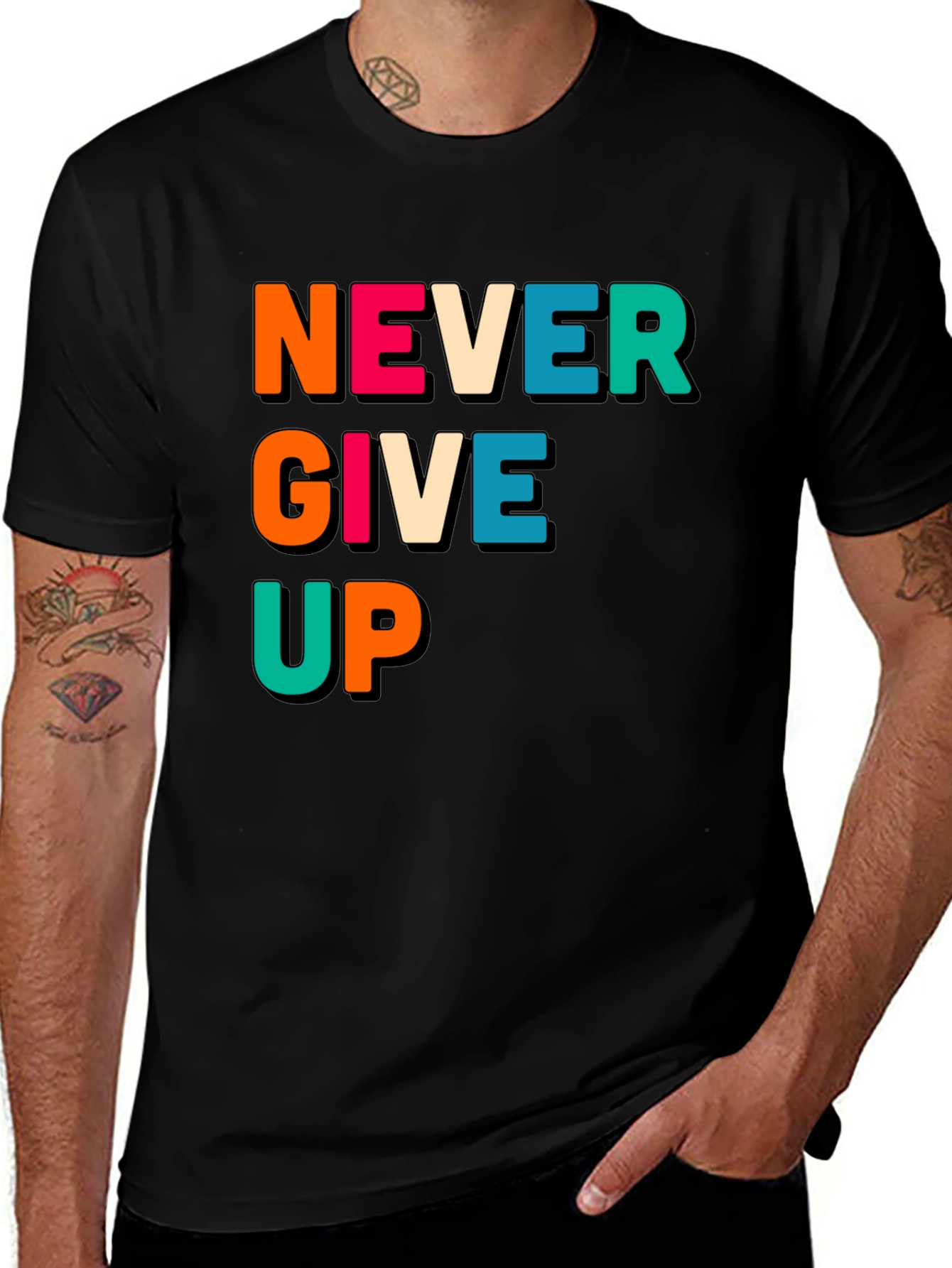Never Give Up Black Graphic Tee