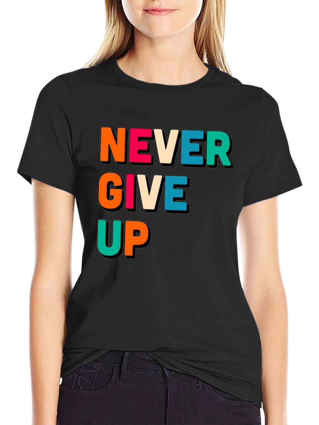 Never Give Up Black Graphic Tee