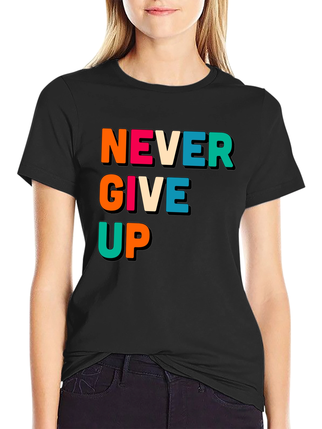 Never Give Up Black Graphic Tee