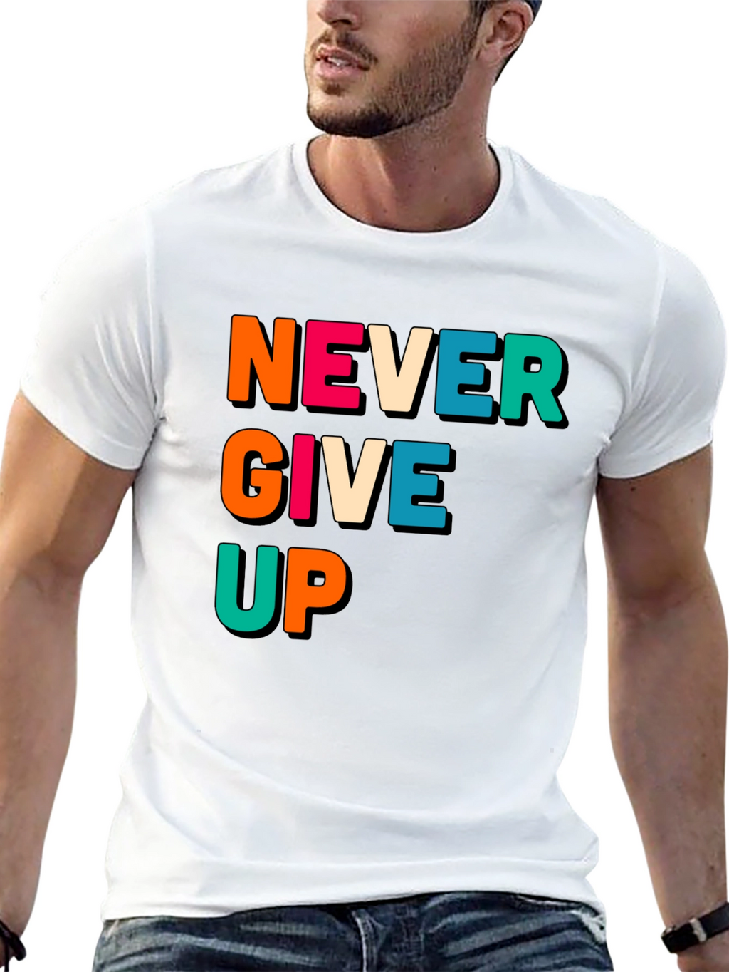 Never Give Up Black Graphic Tee