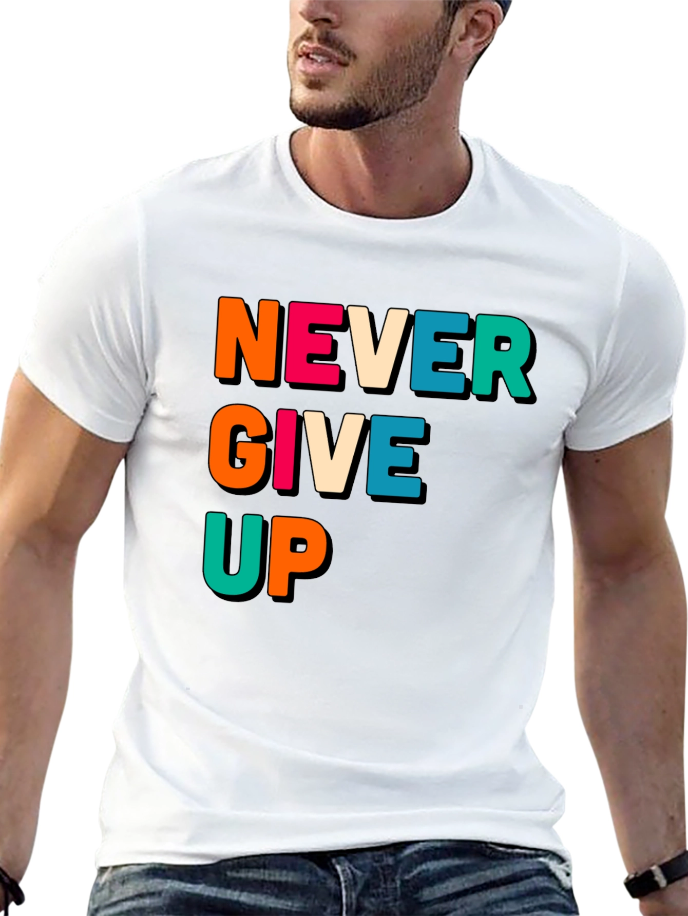 Never Give Up Black Graphic Tee