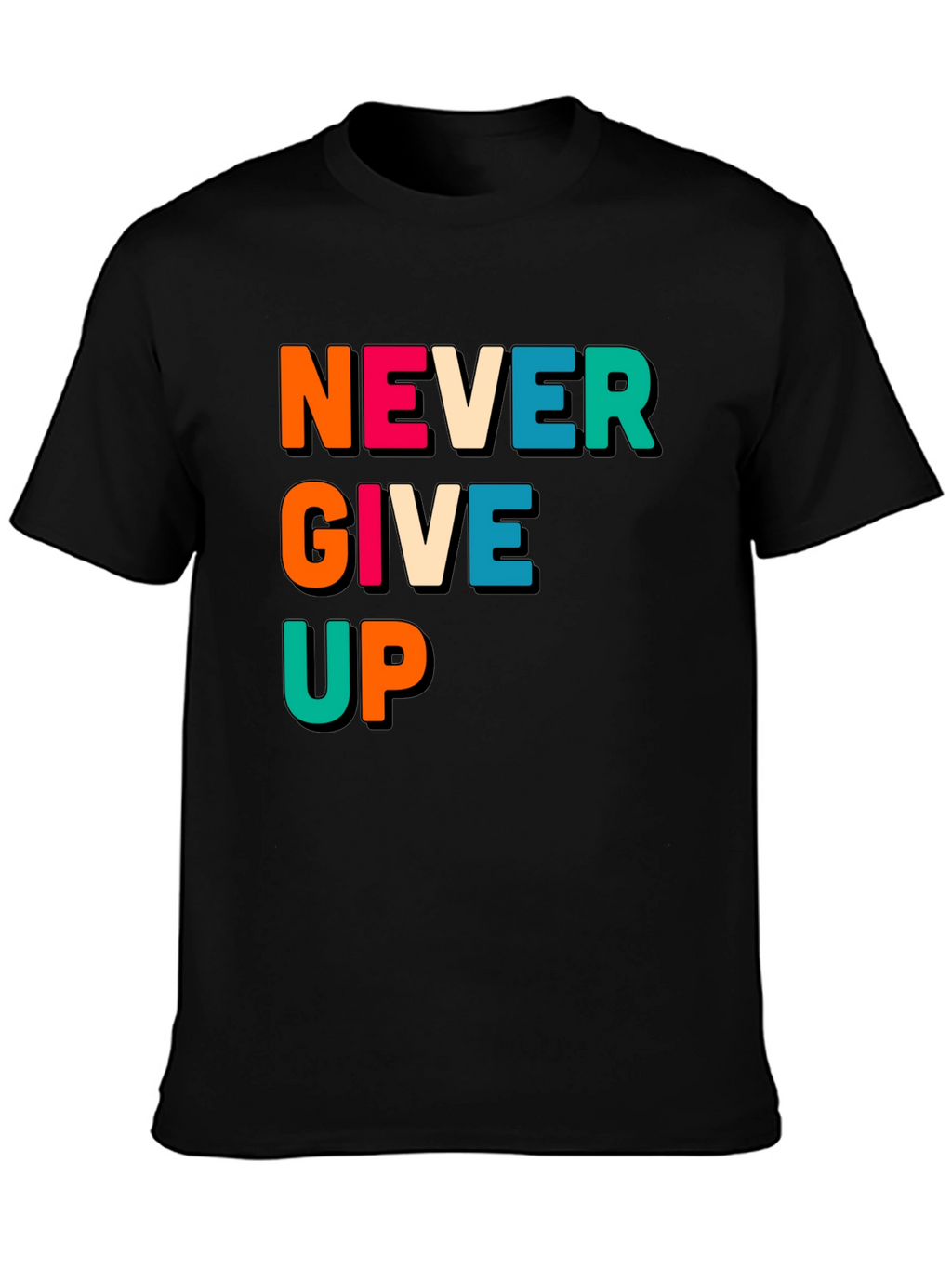Never Give Up Black Graphic Tee