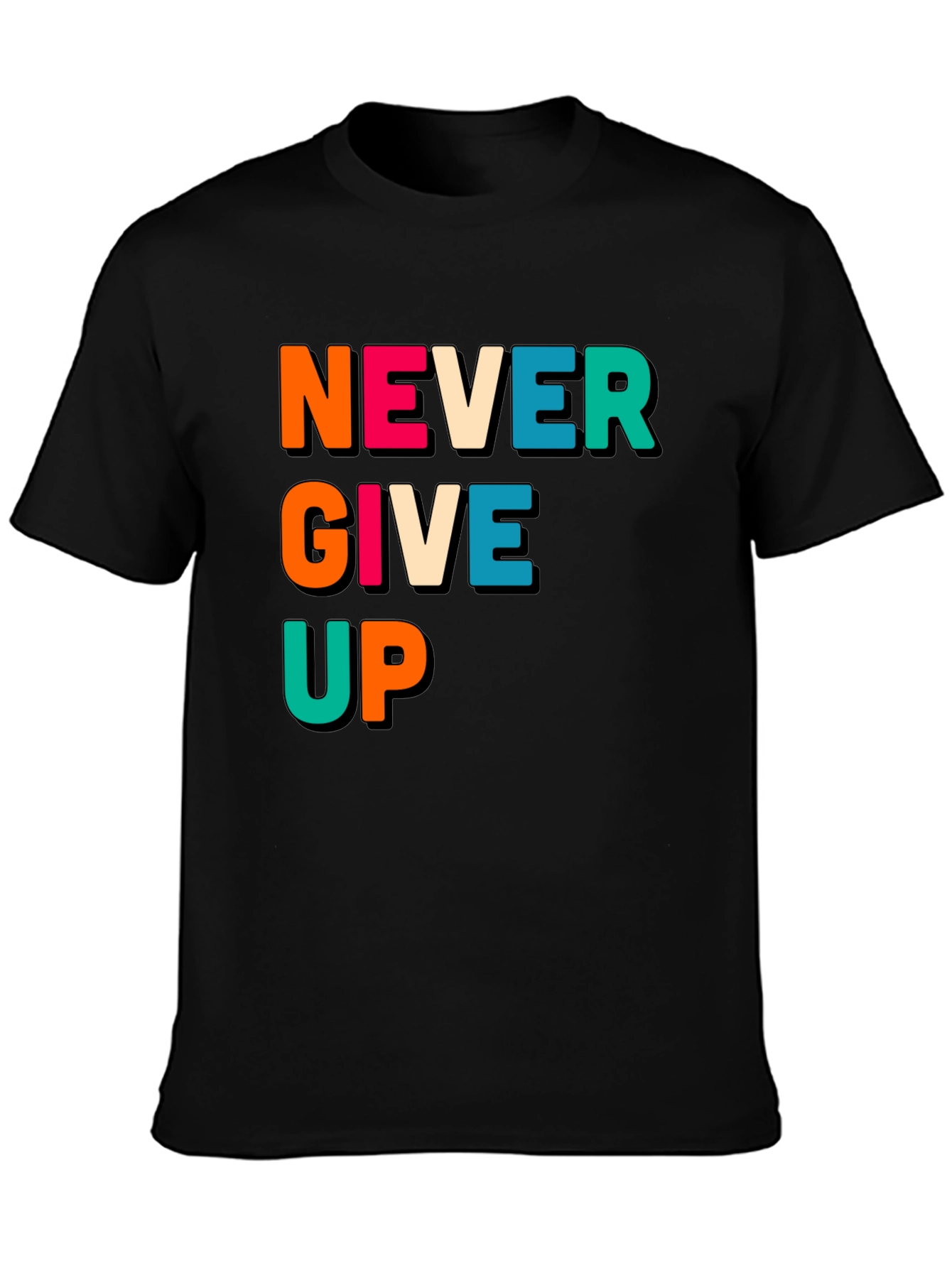 Never Give Up Black Graphic Tee