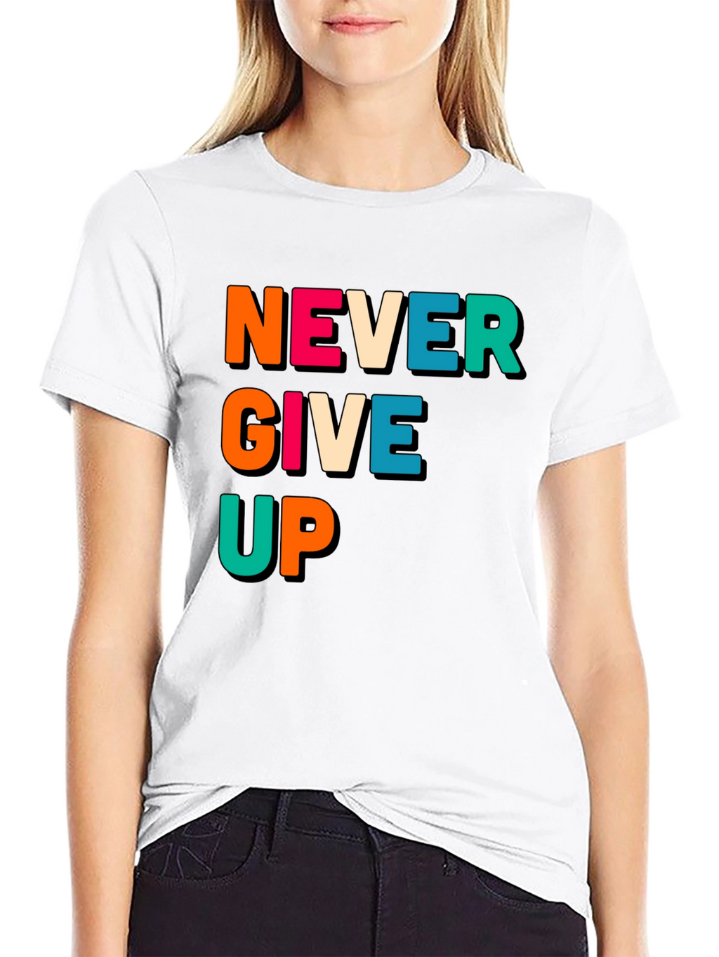 Never Give Up Black Graphic Tee