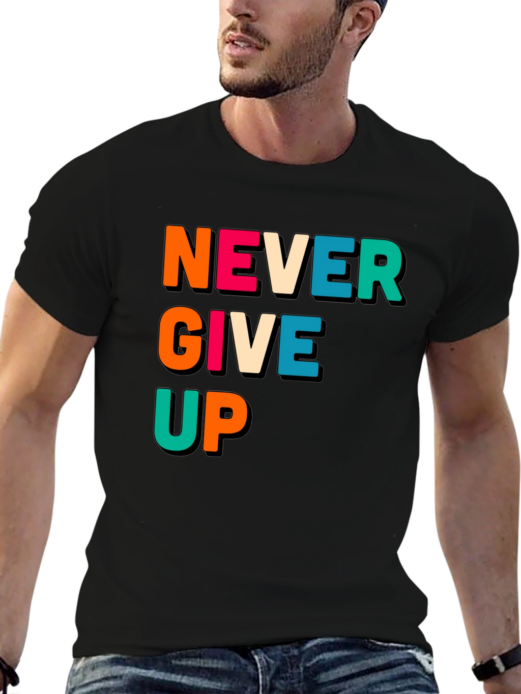 Never Give Up Black Graphic Tee