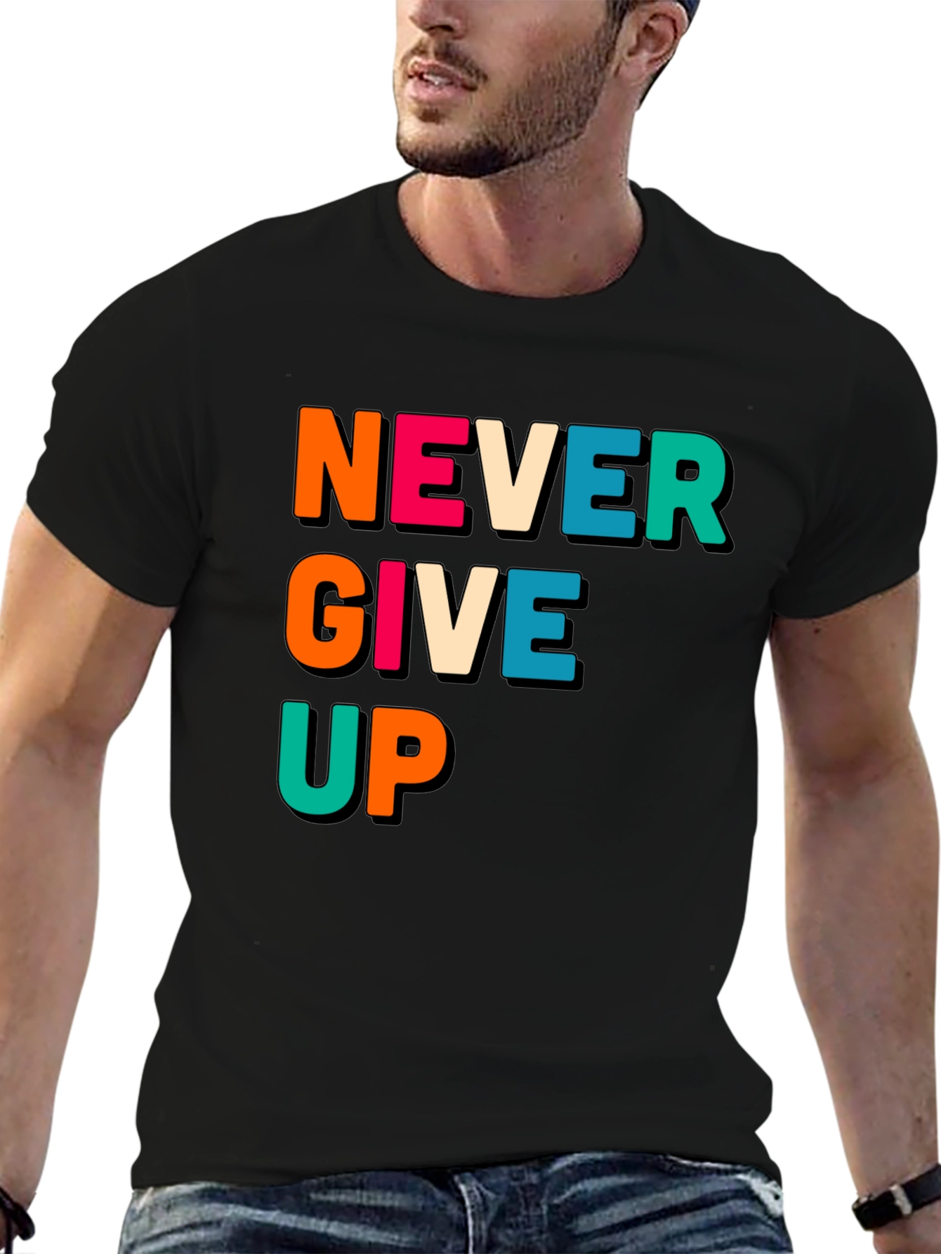 Never Give Up Black Graphic Tee