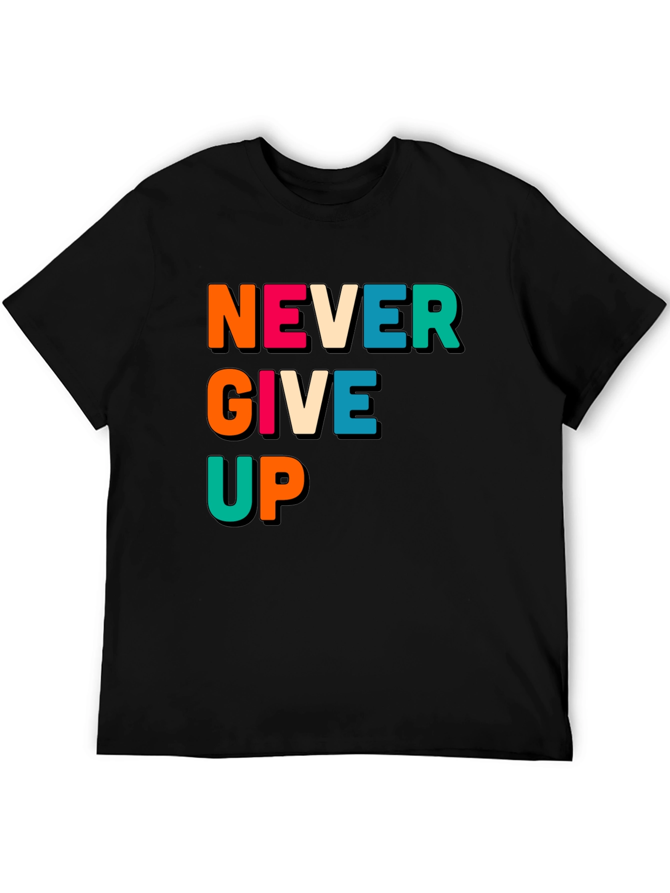 Never Give Up Black Graphic Tee