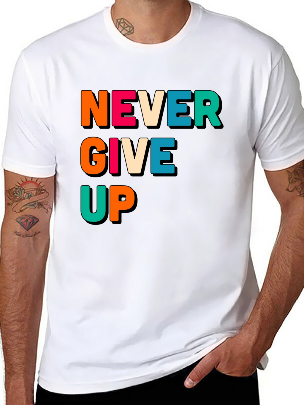 Never Give Up Black Graphic Tee