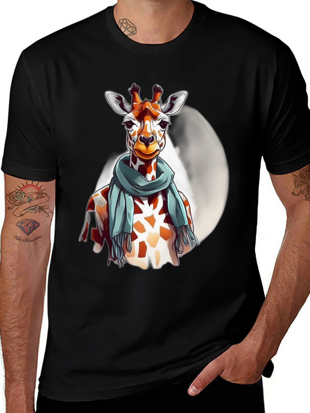 Giraffe Scarf Graphic Tee - Unique Design