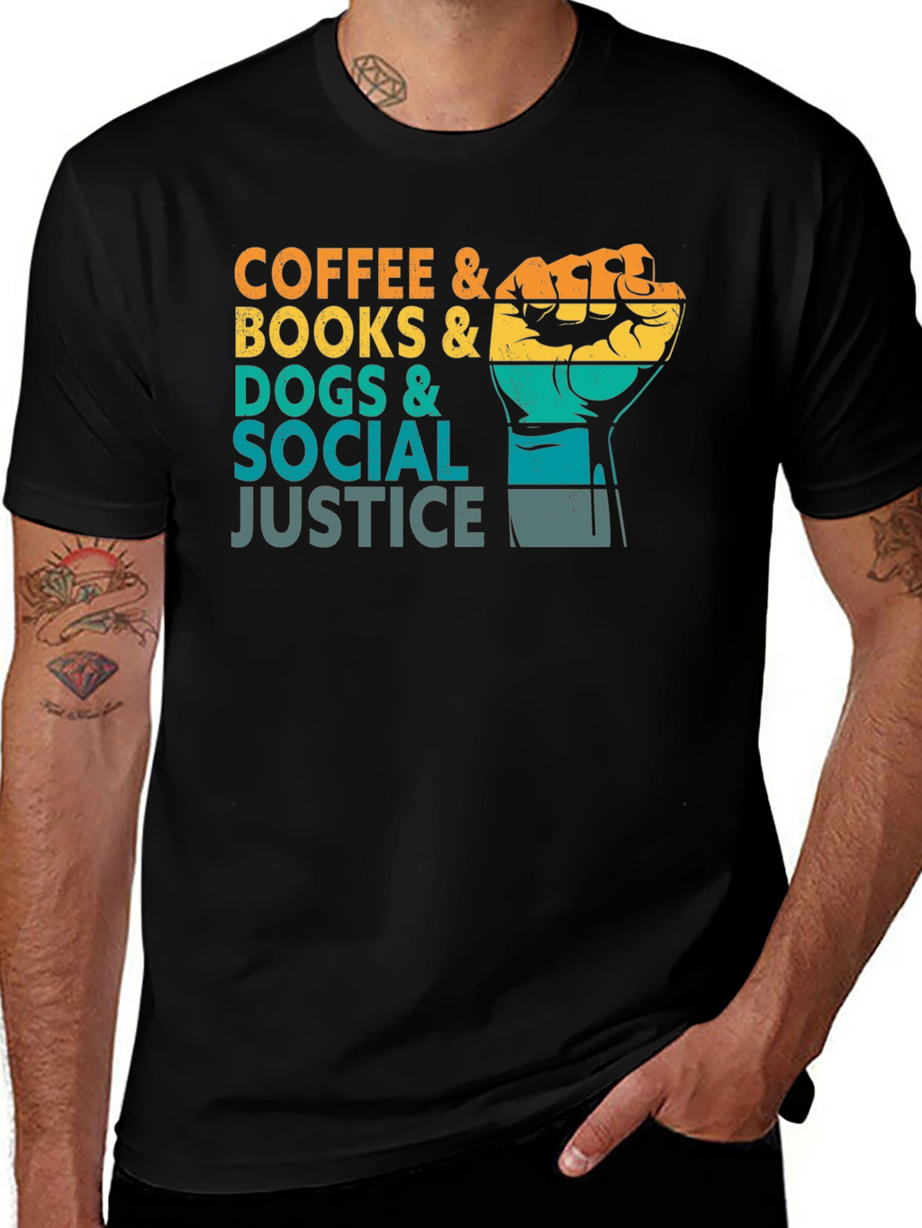 Coffee Books Dogs and Social Justice Graphic Tee