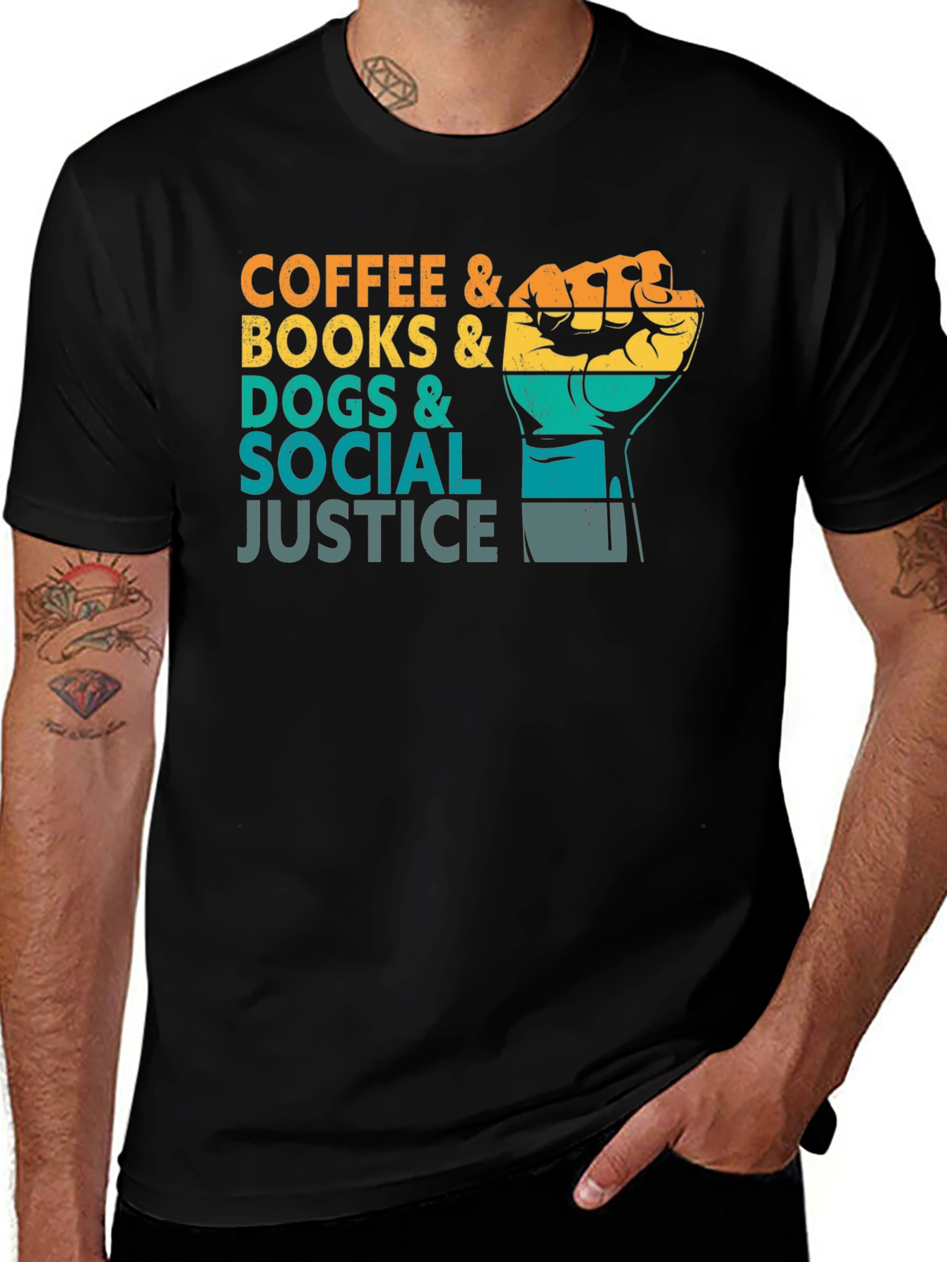 Coffee Books Dogs and Social Justice Graphic Tee