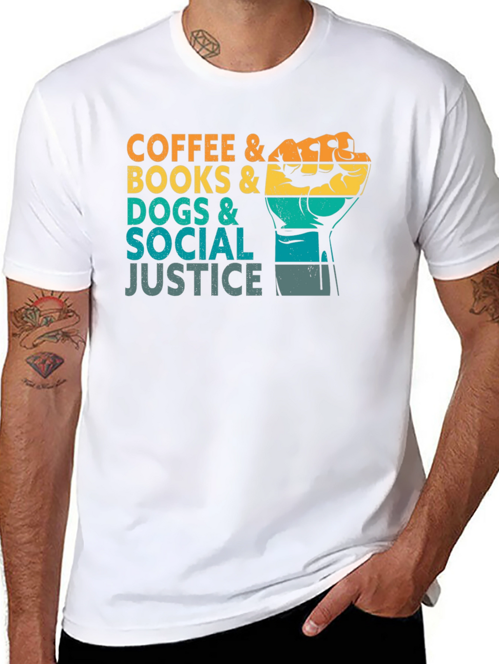 Coffee Books Dogs and Social Justice Graphic Tee
