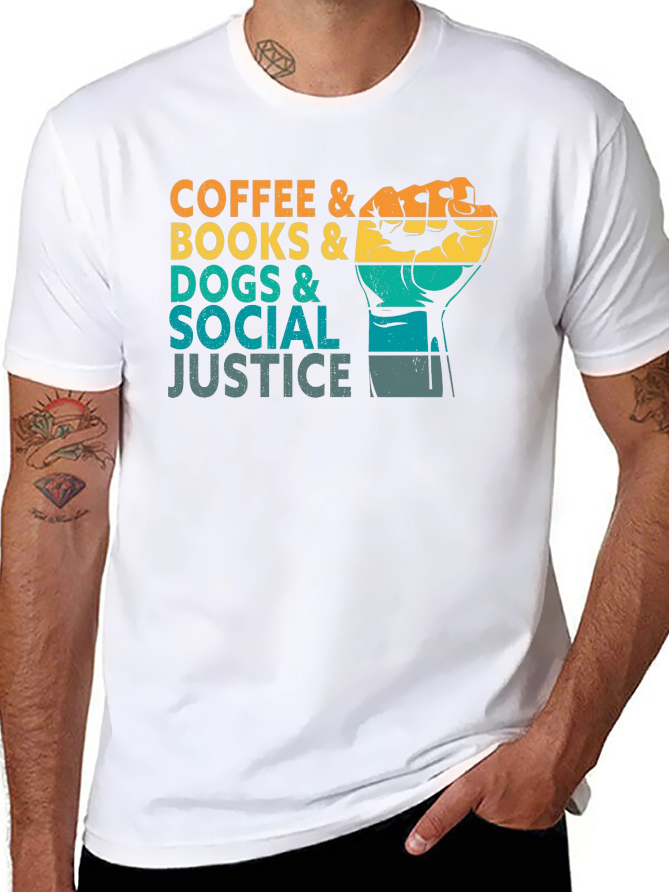 Coffee Books Dogs and Social Justice Graphic Tee
