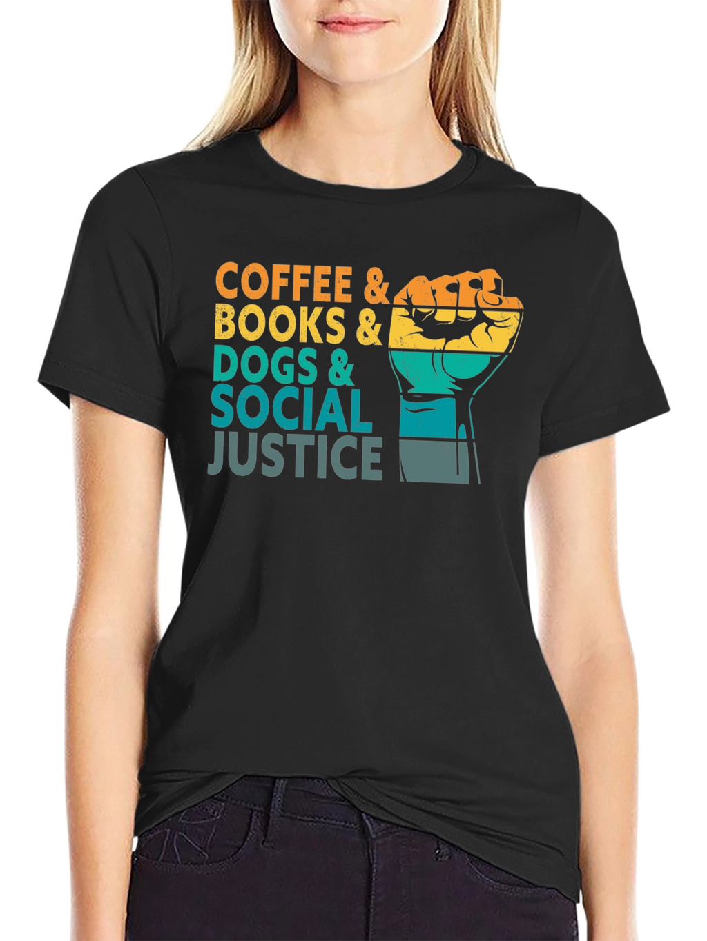 Coffee Books Dogs and Social Justice Graphic Tee