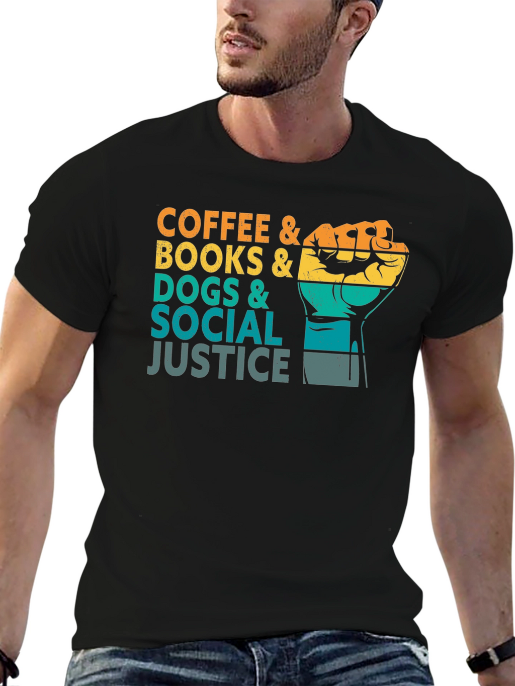 Coffee Books Dogs and Social Justice Graphic Tee