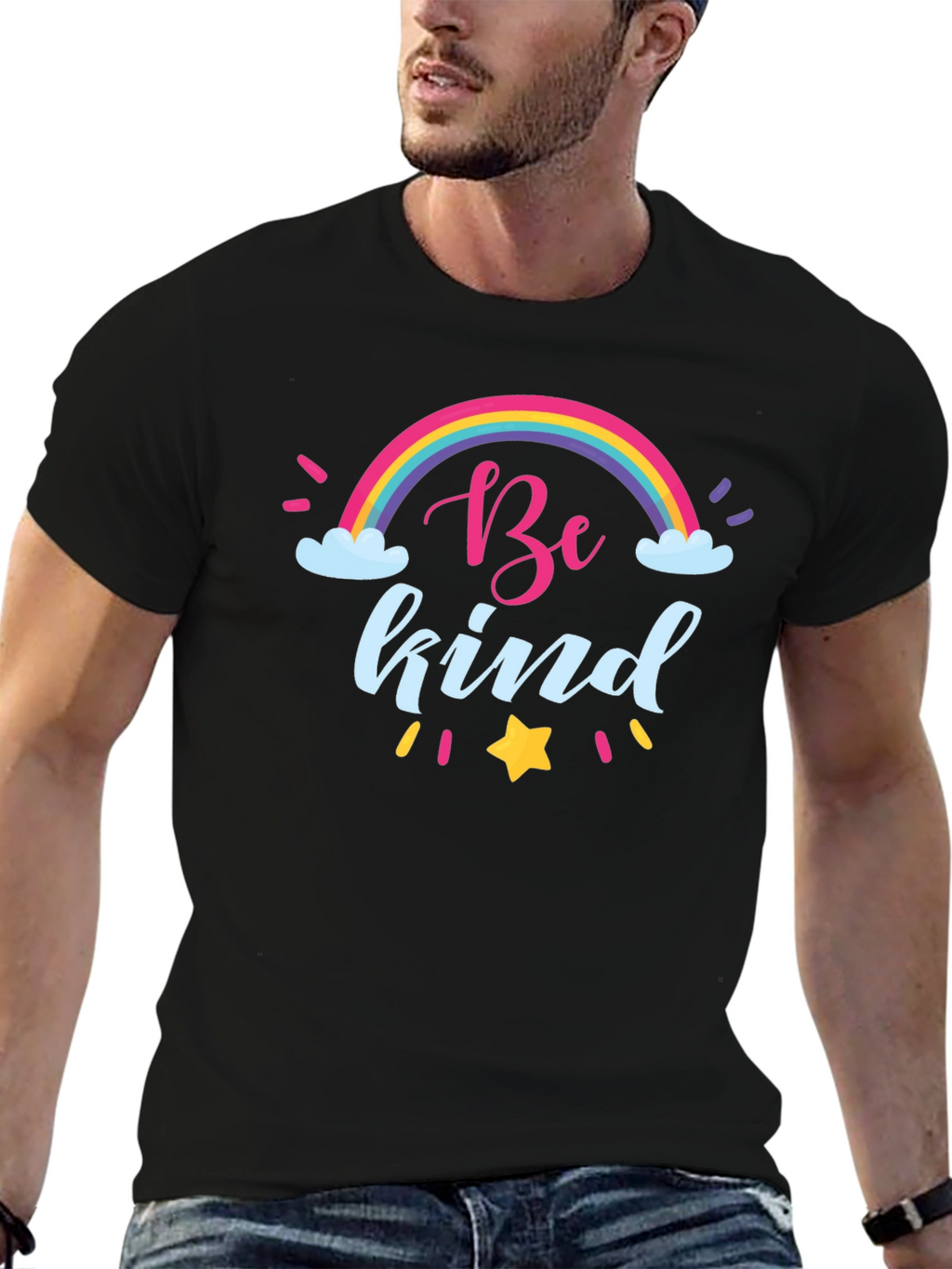Be Kind Rainbow T-Shirt - Black Crew Neck Tee