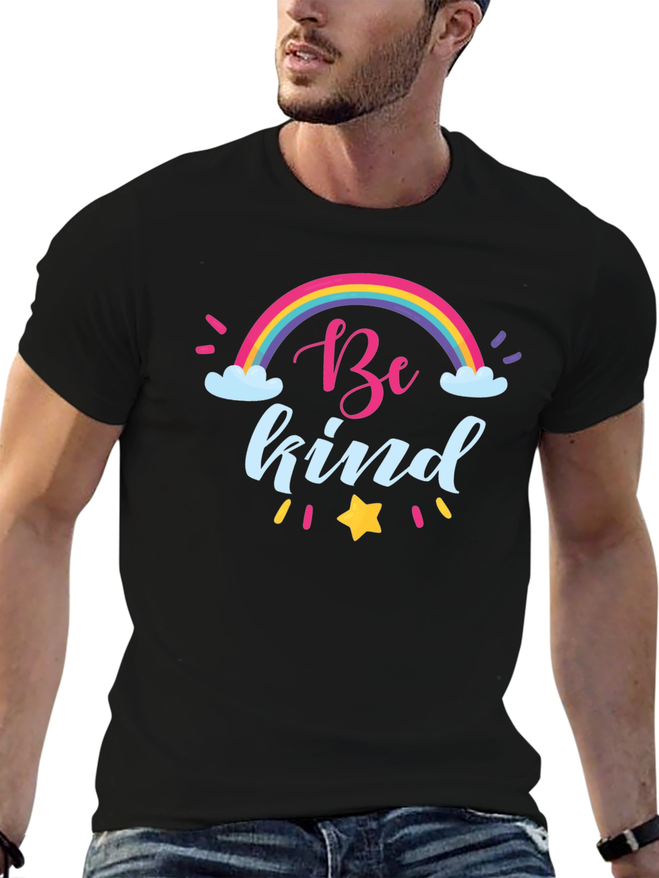 Be Kind Rainbow T-Shirt - Black Crew Neck Tee